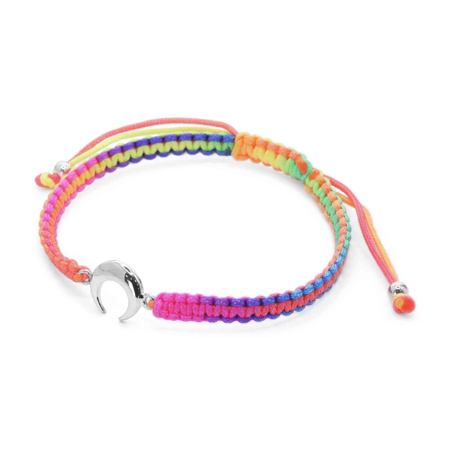 Pulsera de Plata Macramé de Colores con Media Luna