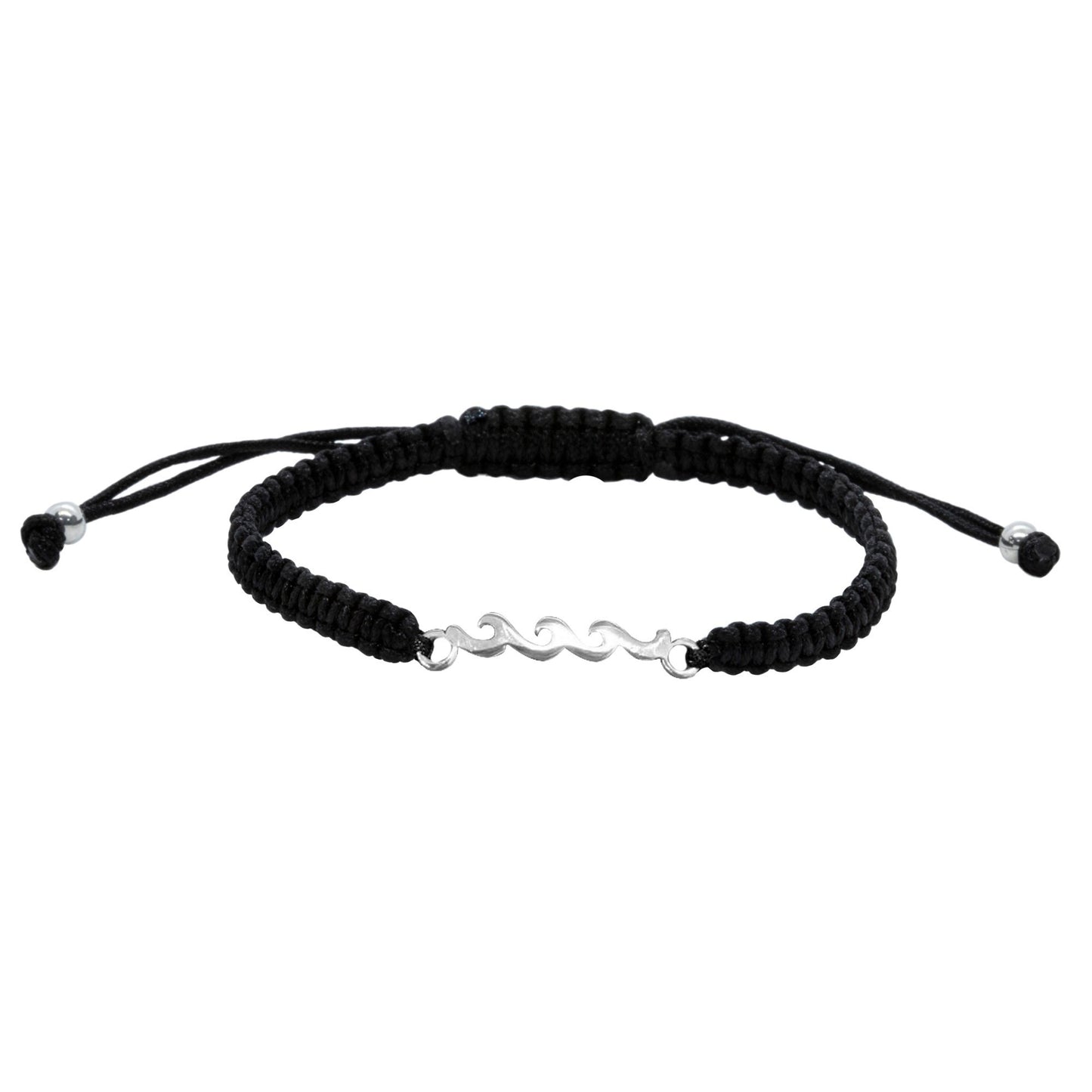 Pulsera de Plata Macramé Negra con Oleaje