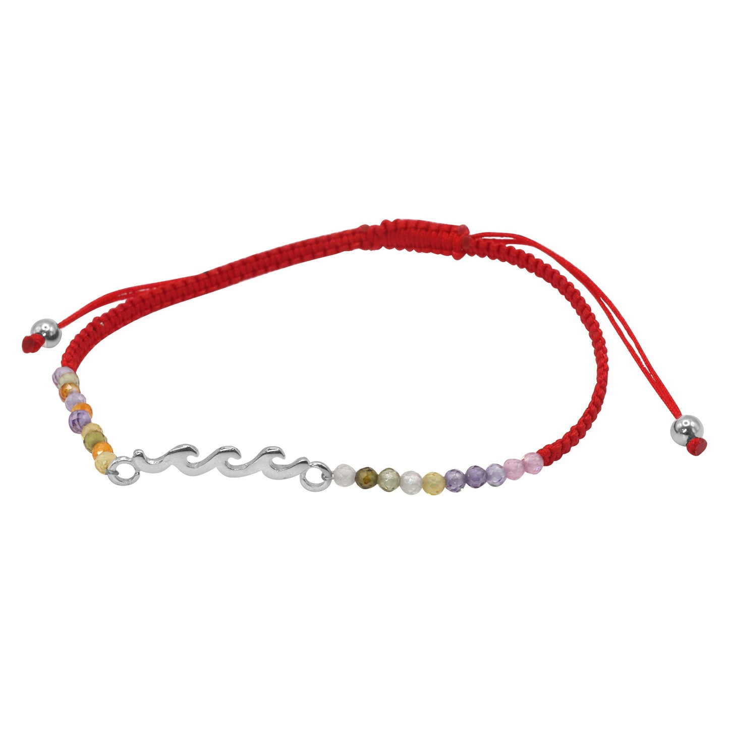Pulsera de Plata Macramé Roja con Ágata y Ola