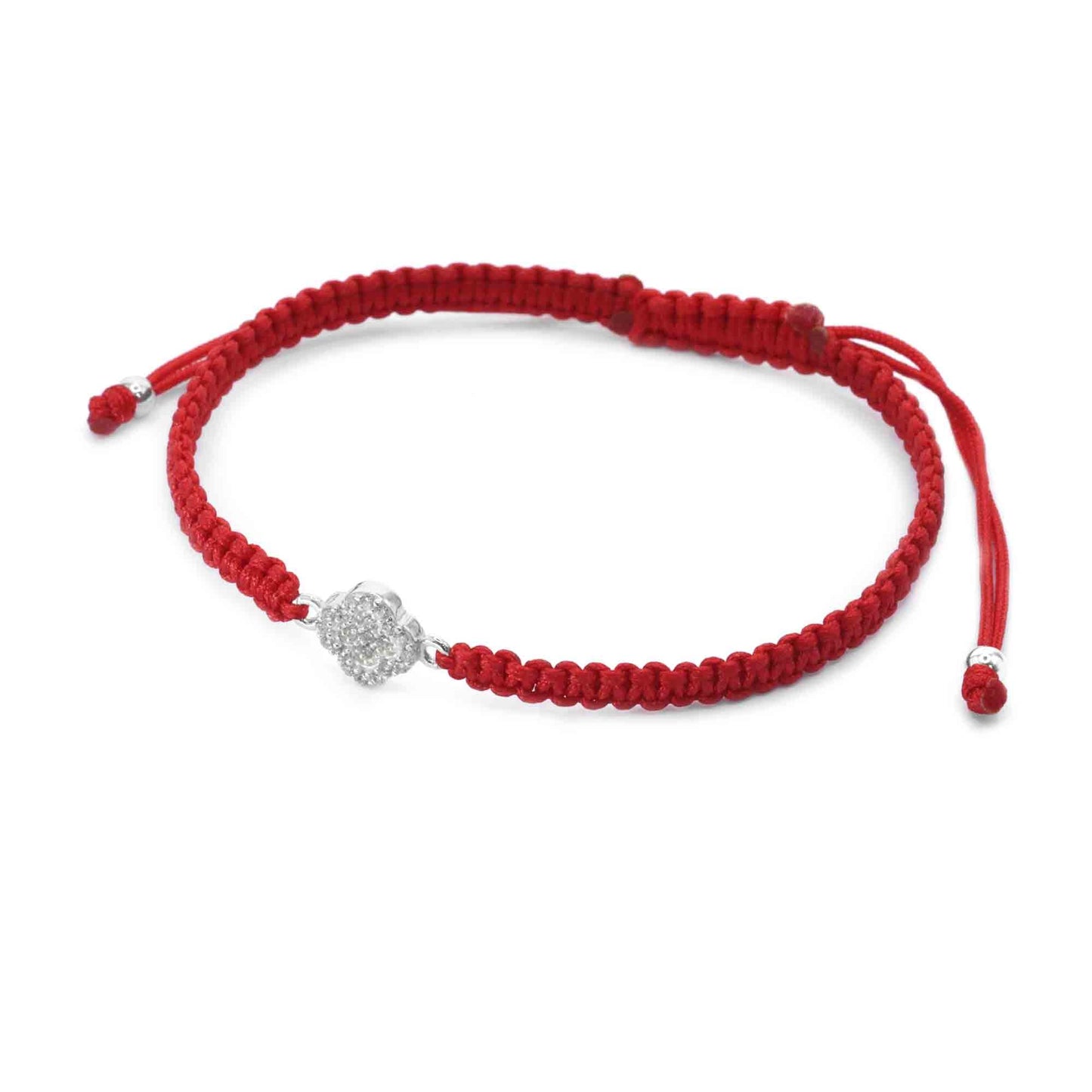 Pulsera de Plata Macramé Roja con Dije de Flor con Circones