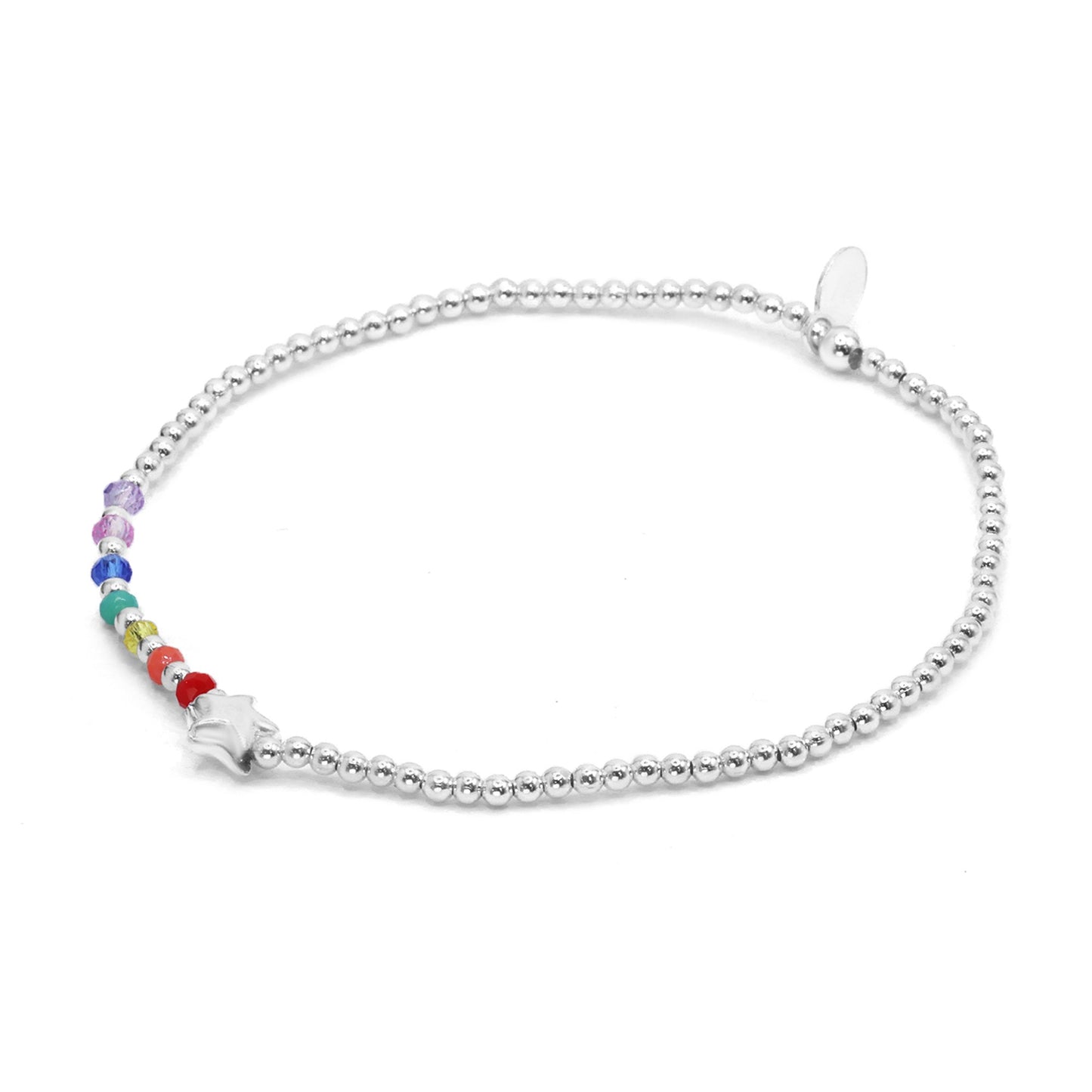 Pulsera de Plata - Arcoíris Esferas Lisas con Ágatas de Colores y Estrella