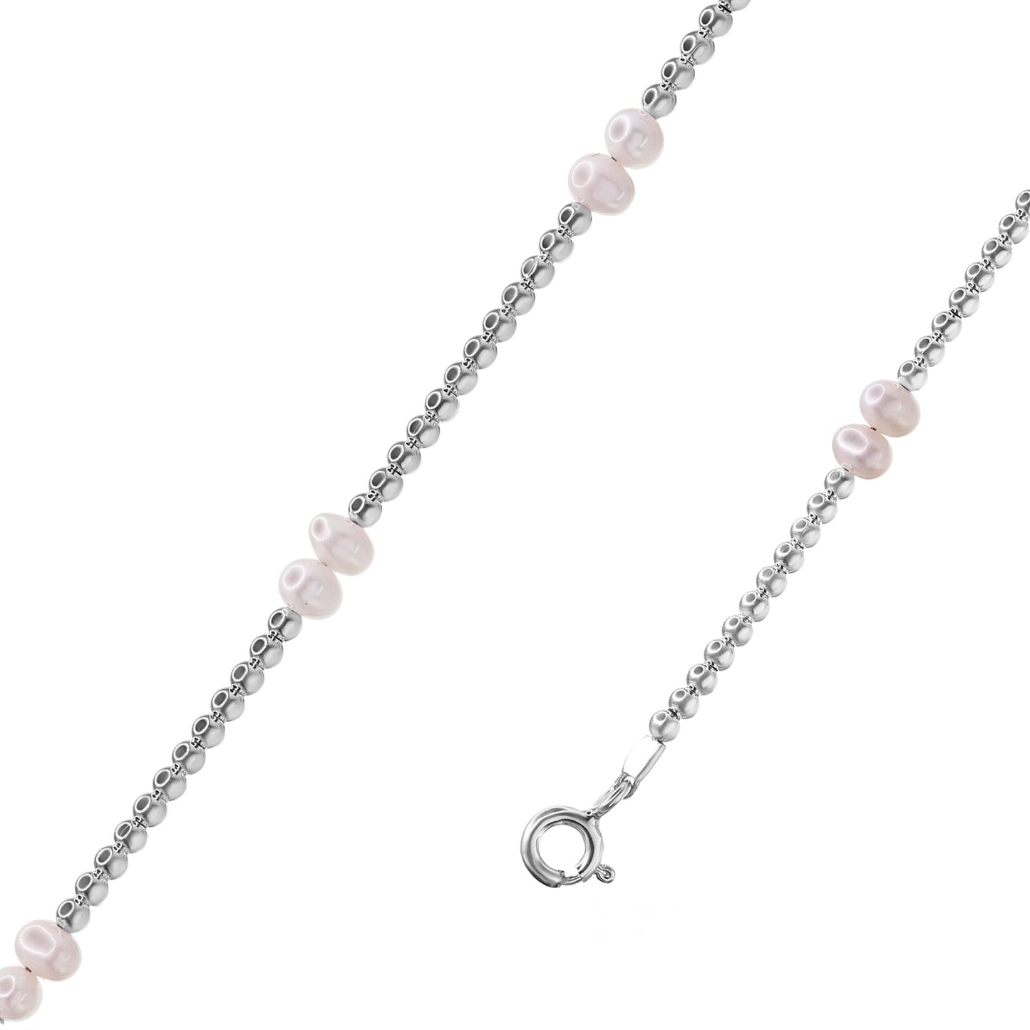 Pulsera de Plata Pares de Perlas con Esferas Lisas