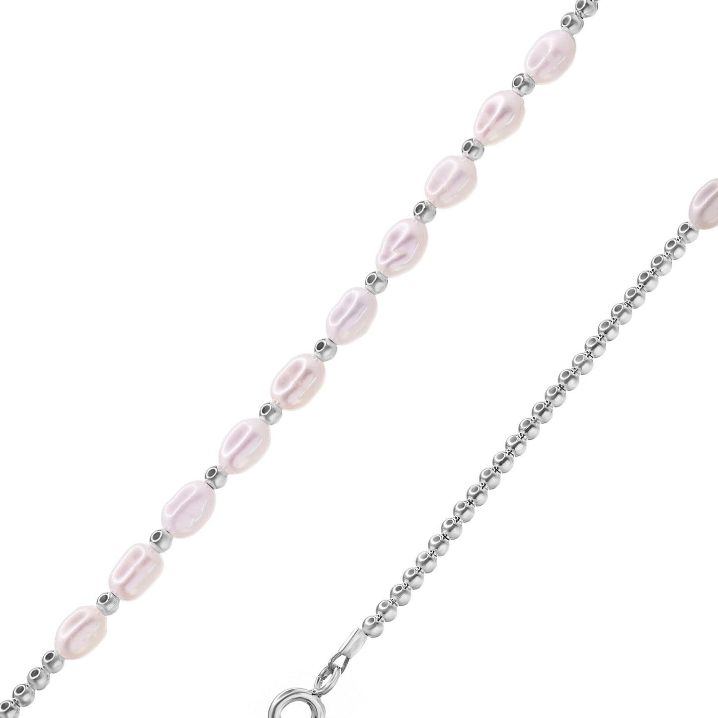 Pulsera de Plata Perlas de Río con Esferas Lisas