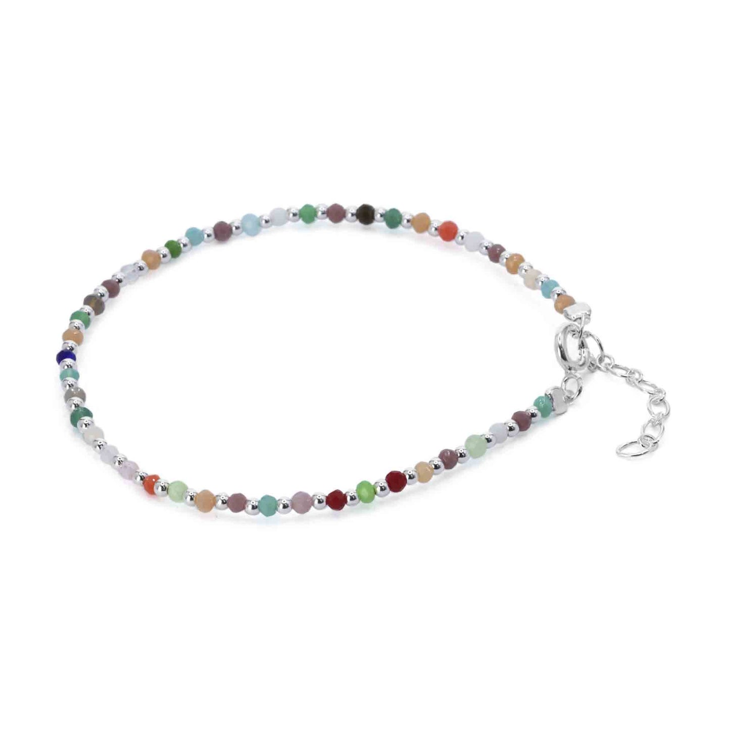 Pulsera de Plata Piedras Ágata Colores con Esferas Lisas