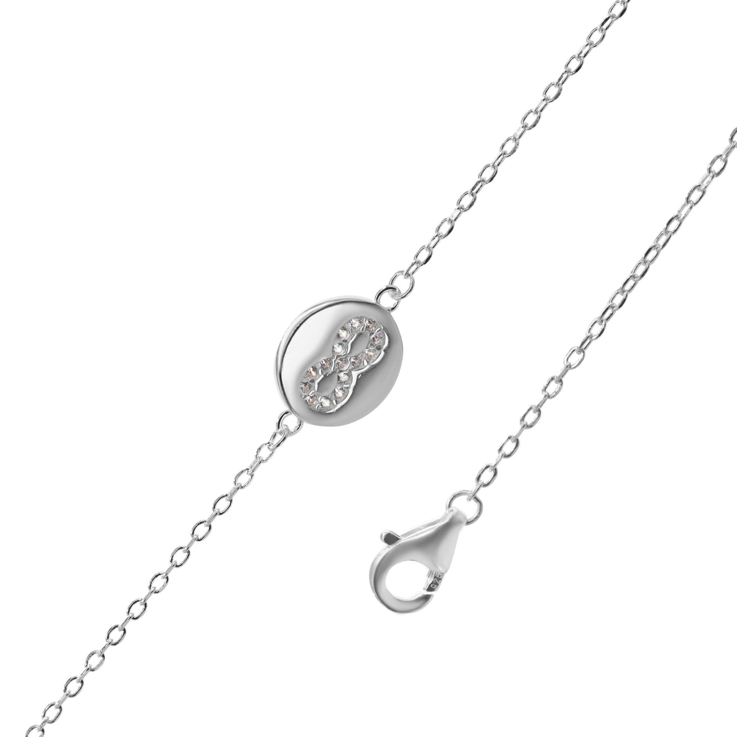 Pulsera de Plata Placa Infinito con Circones