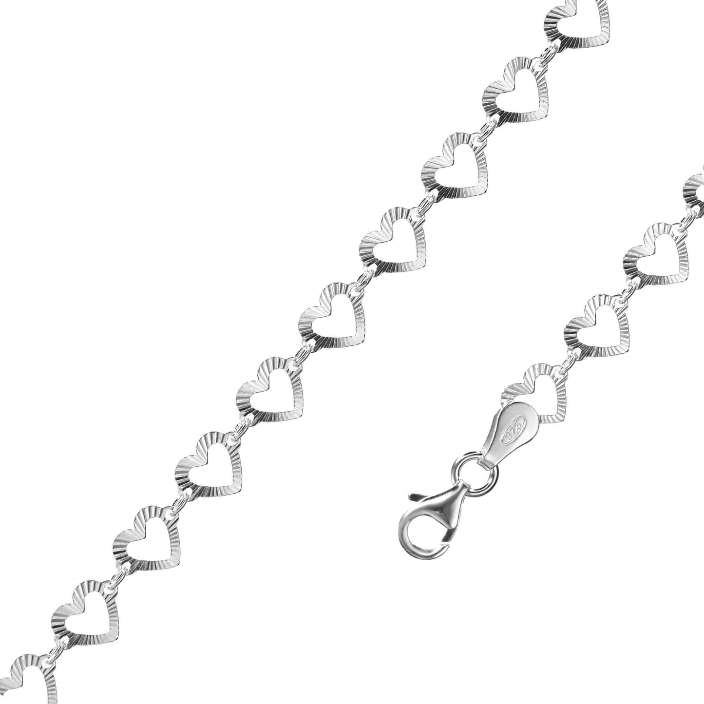 Pulsera de Plata Placas Biseladas de Corazón
