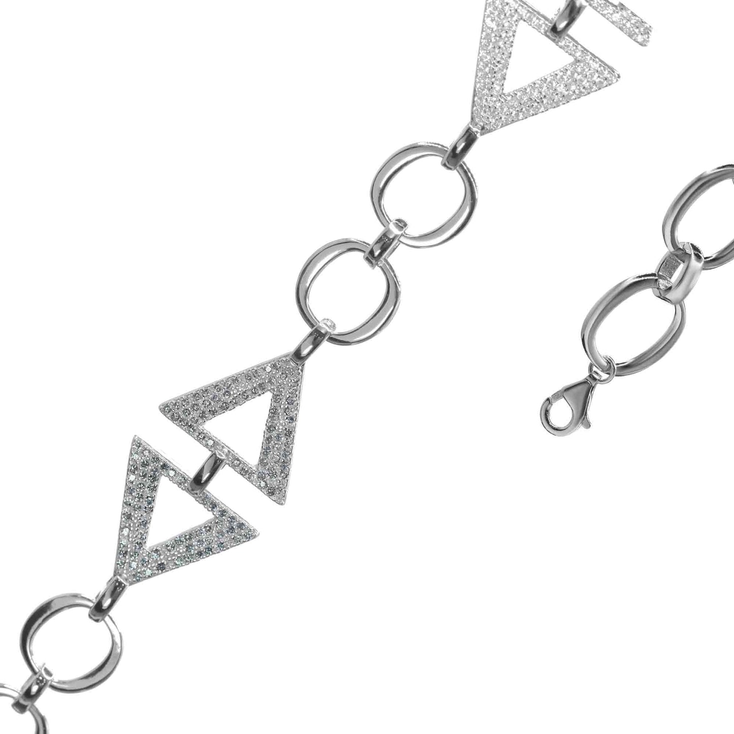 Pulsera de Plata Triángulos de Circones con Argolla Lisas