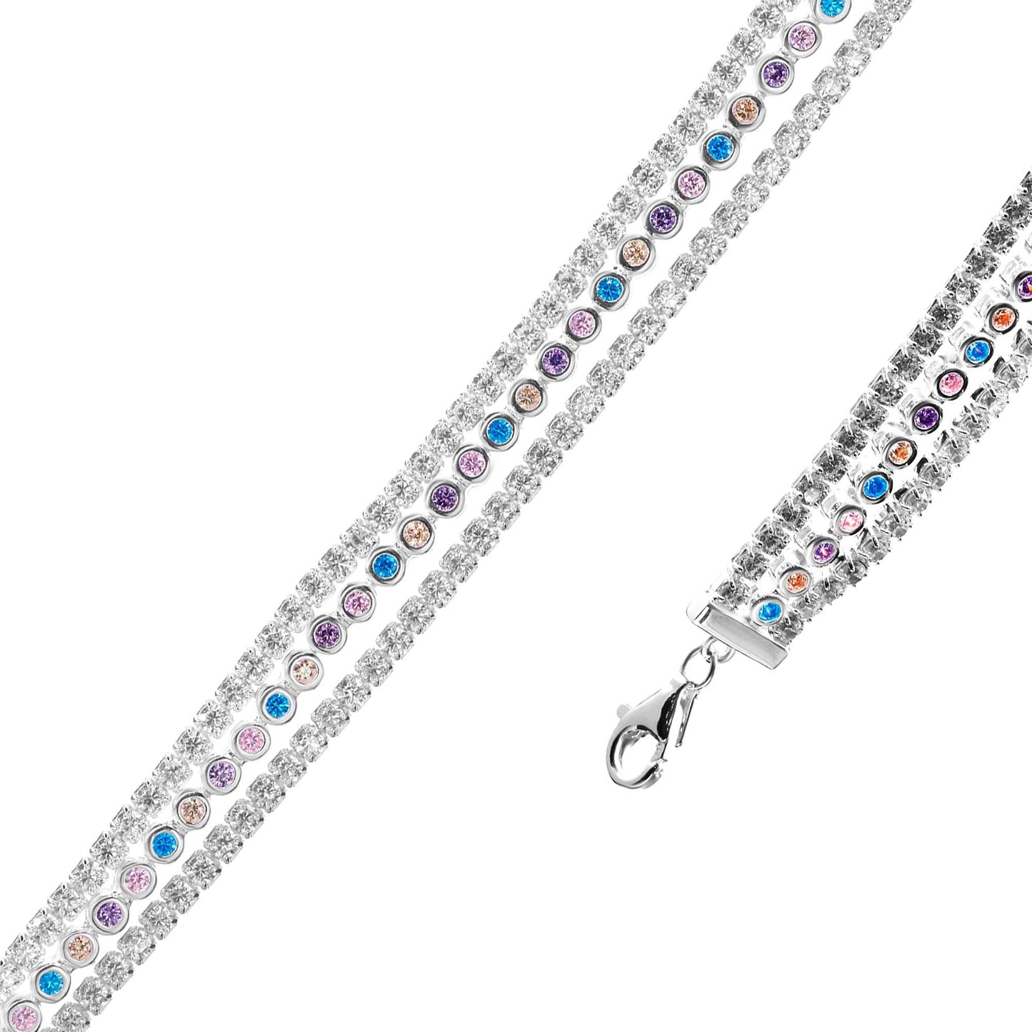 Pulsera de Plata Triple Banda con Circones de Colores