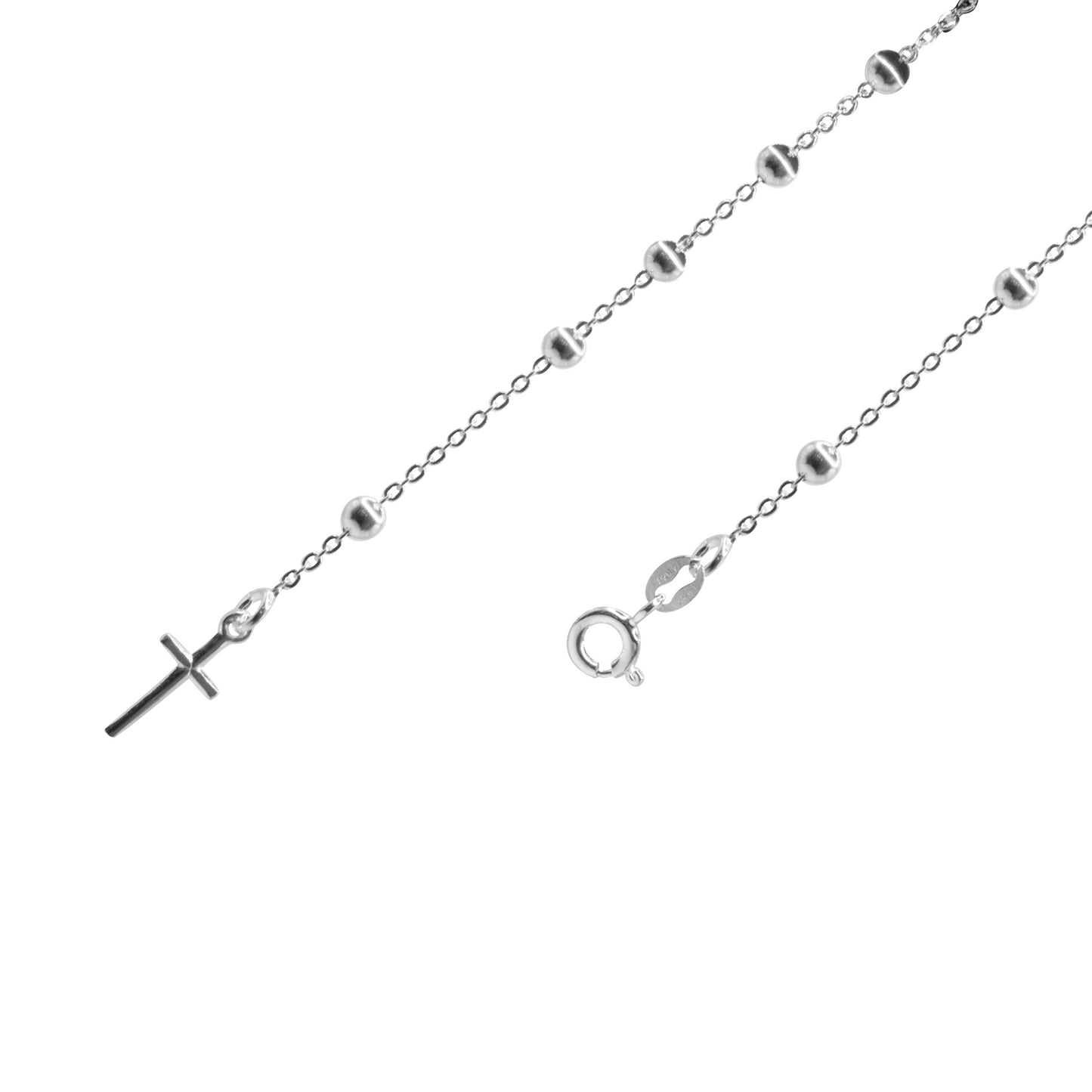 Pulsera Denario de Plata Esferas 4 mm y Cruz