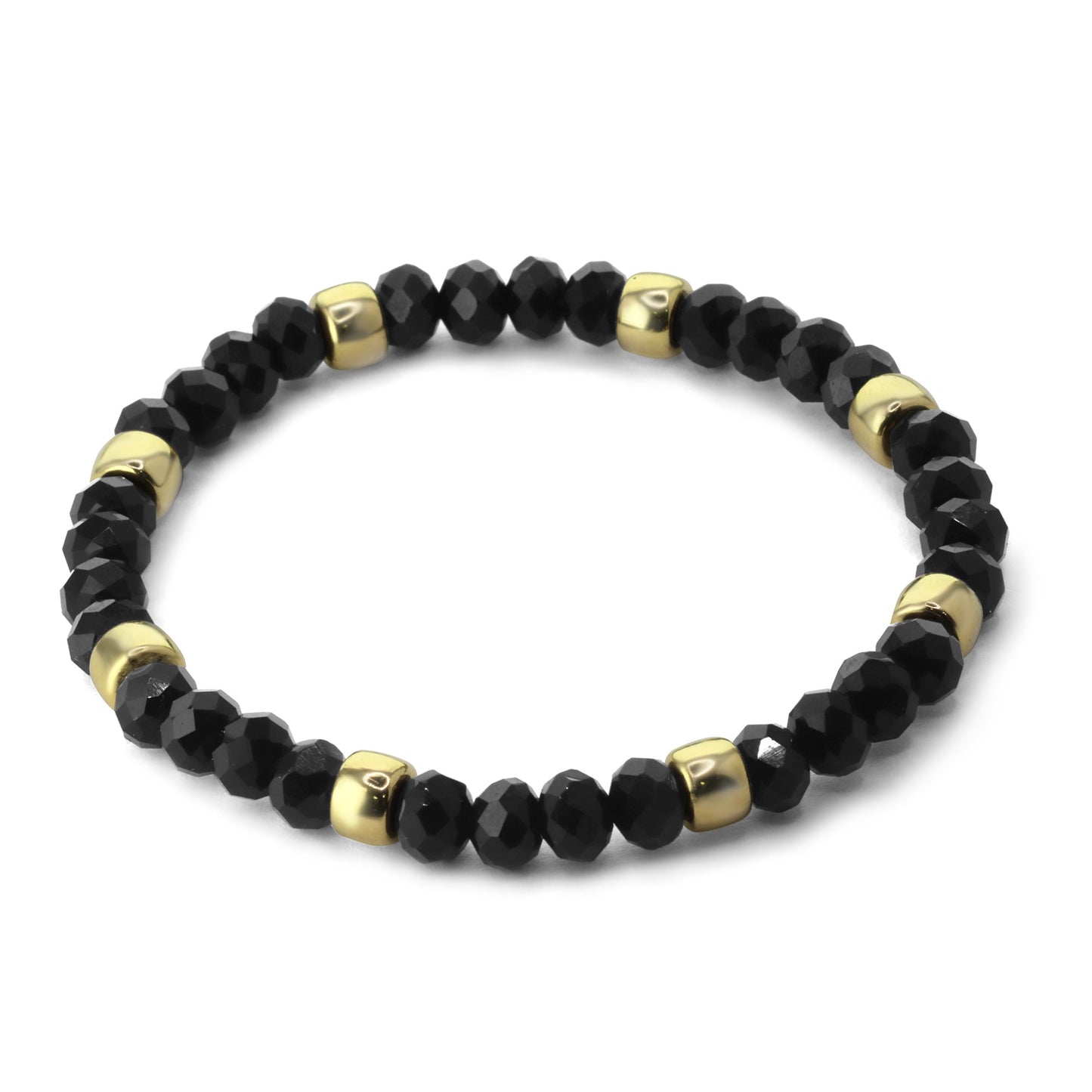 Pulsera Enchapada en Oro Cristales Negros con Aplicaciones Dorados