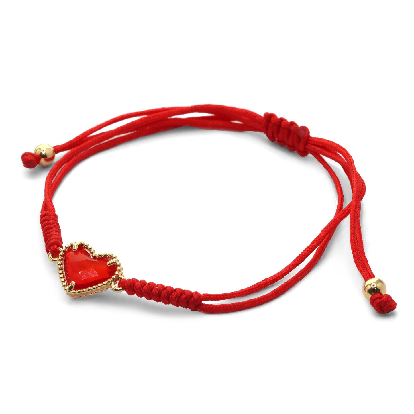 Pulsera Enchapada en Oro Hilo Rojo con Corazón de Cristal Rojo