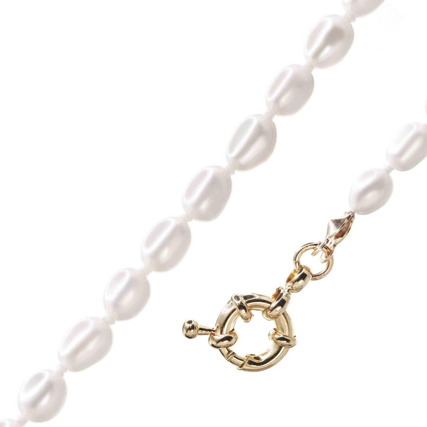 Pulsera Enchapada en Oro - Perlas de Río con Broche Timón