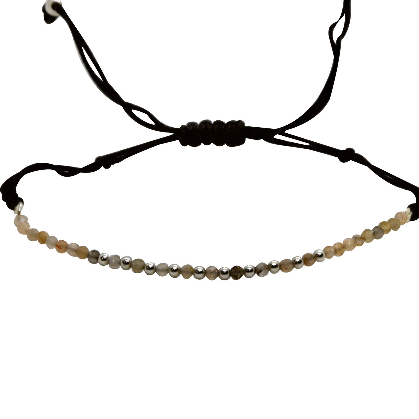 Pulsera Hilo Negro con Ágatas Tonos Beige