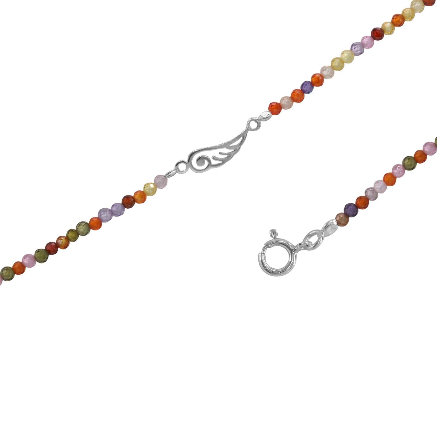 Tobillera de Plata Ala con Agatas de Colores