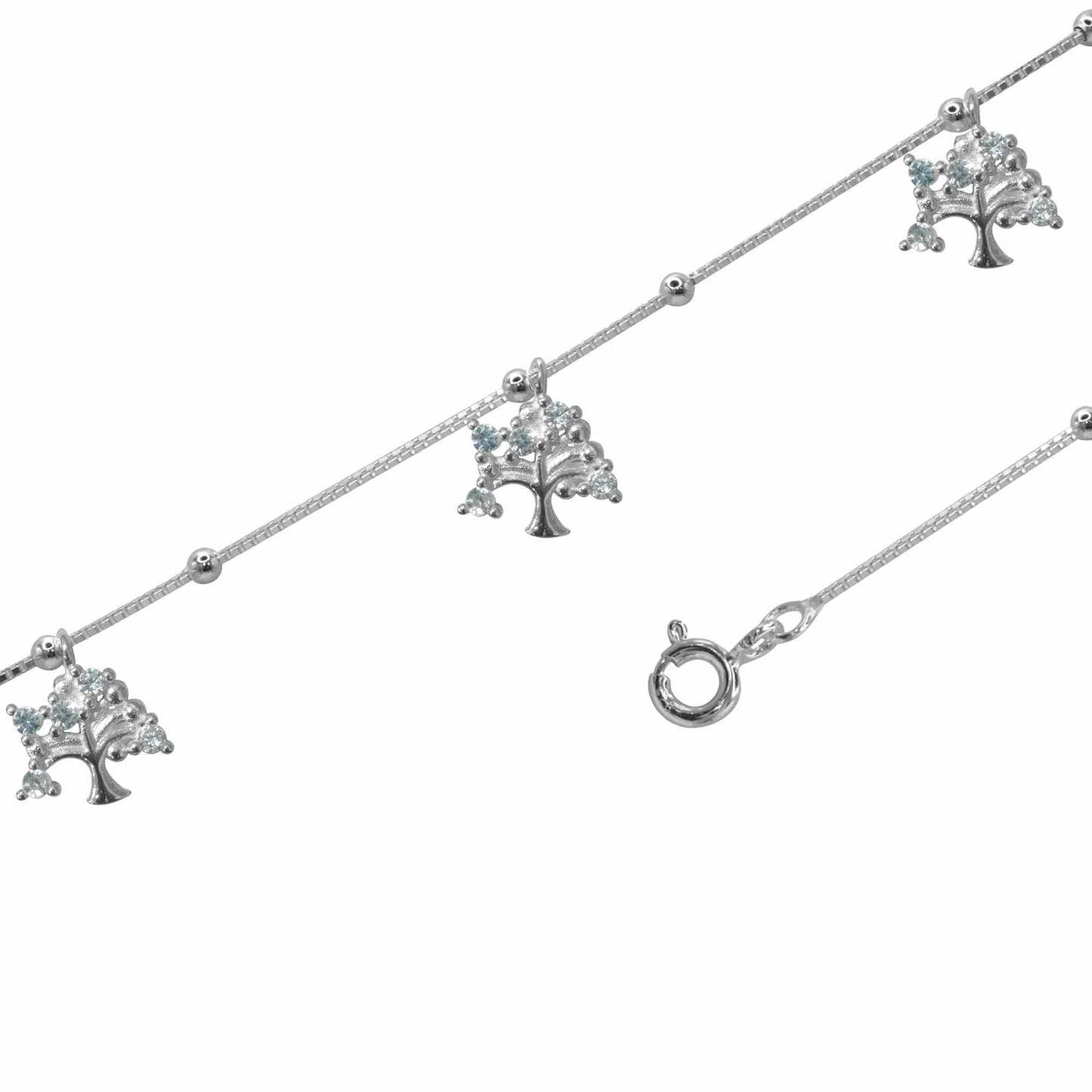 Tobillera de Plata Árbol de la Vida con Circón