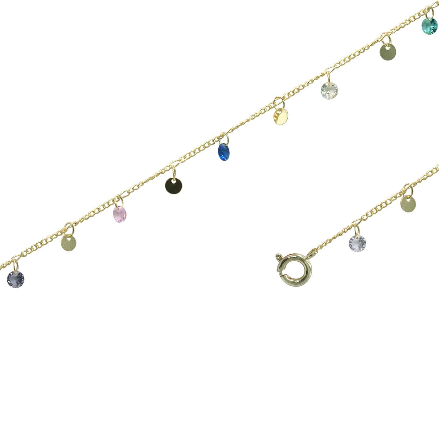 Tobillera Enchapada en Oro Cristales de Colores con Placas