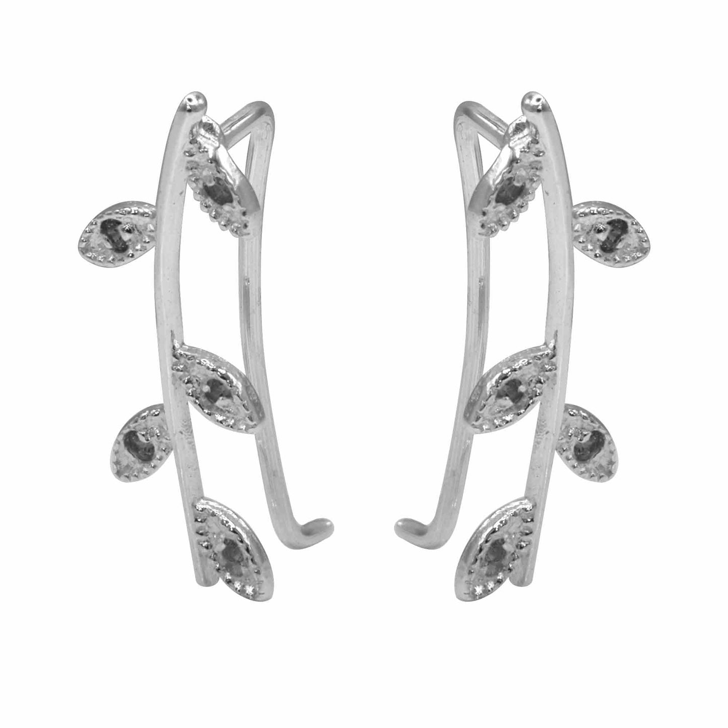 Aros de Plata 925 Trepador Hojas con Circones Negros