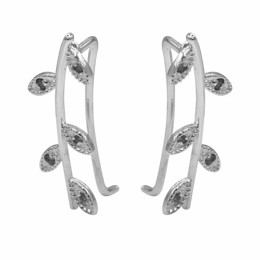 Aros de Plata 925 Trepador Hojas con Circones Negros