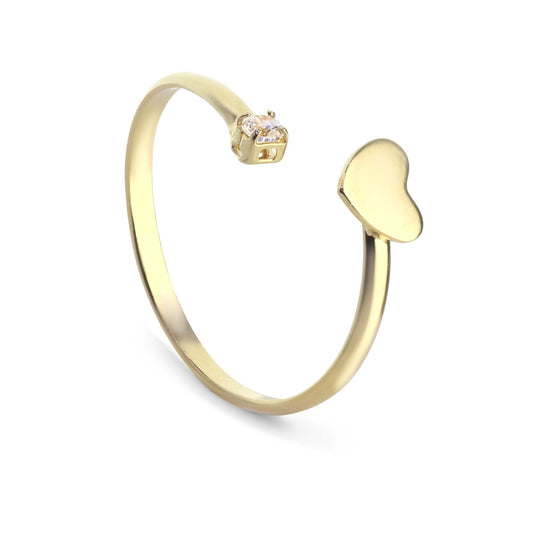 Anillo Enchapado en Oro Diseño Abierto con Corazón Liso y Pequeño Circón