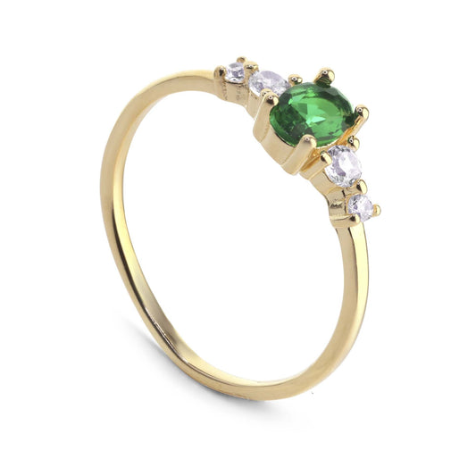 Anillo Enchapado en Oro Diseño Circón Verde con Circones Tradicionales