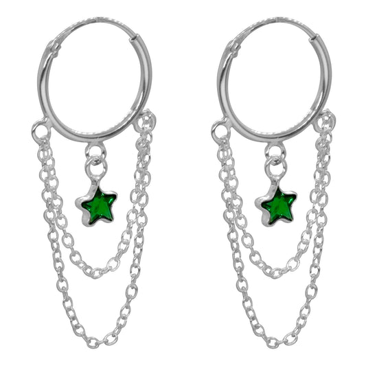 Argollas Cadenas con Estrellas Circón Verde