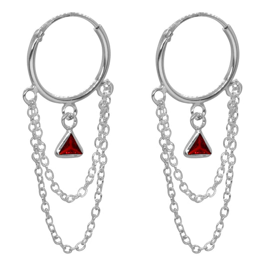 Argollas Cadenas con Triángulos Circón Rojo