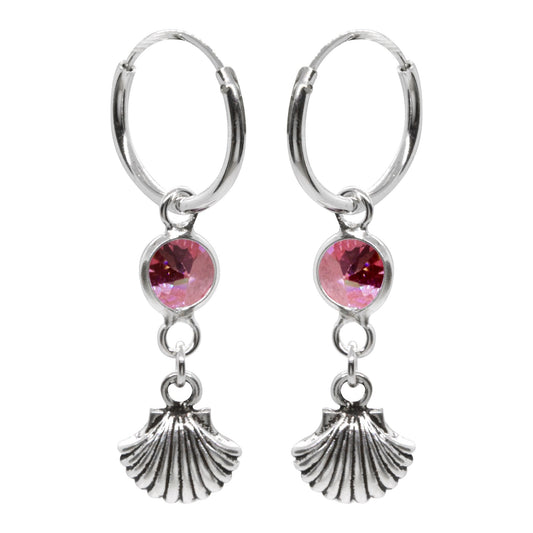 Argollas de Plata Concha y Circón Rosa