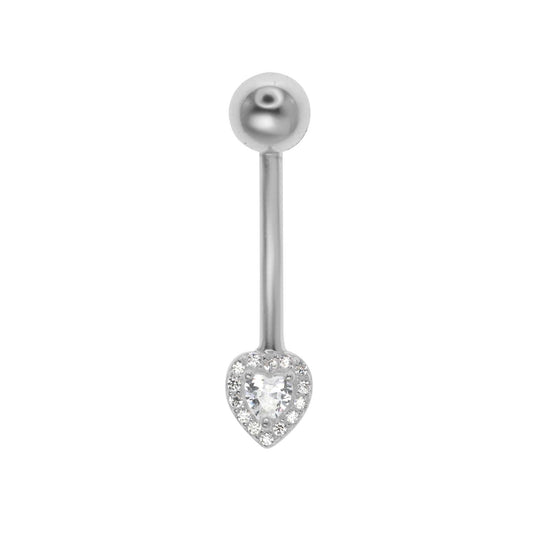 Aro de Plata Piercing de Ombligo - Corazón con Circones
