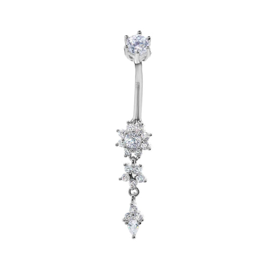Aro de Plata Piercing de Ombligo - Flores con Circones