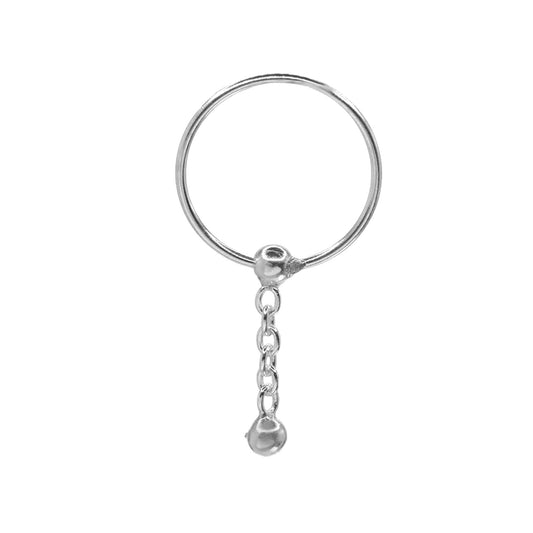 Aro de Plata Piercing Único con Esfera y Cadena
