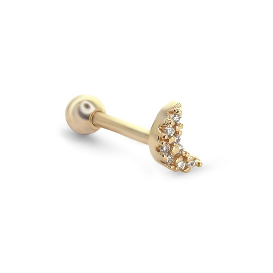Aro Enchapado en Oro Piercing Individual Diseño Luna con Circones