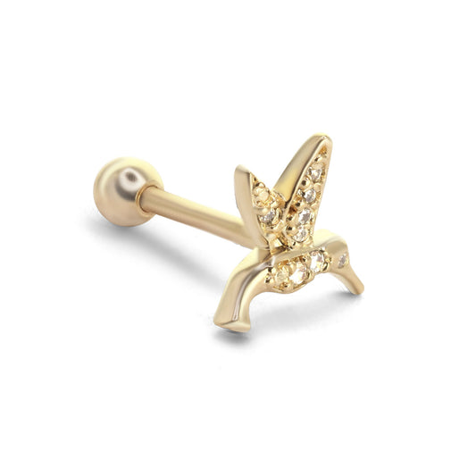 Aro Enchapado en Oro Piercing Único Diseño Colibrí