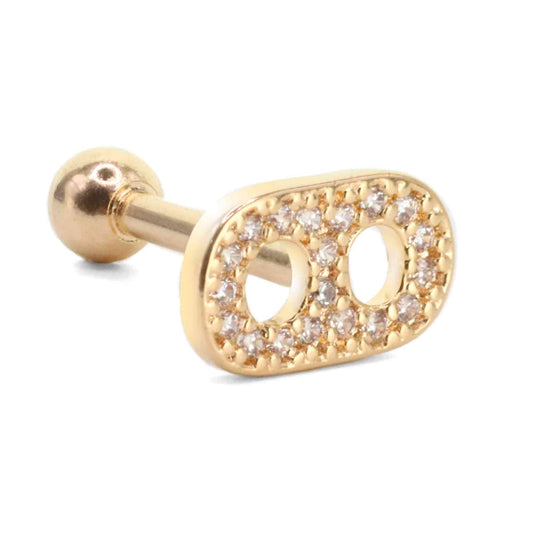 Aros Enchapado en Oro Rosado Piercing Placa Calada con Circones