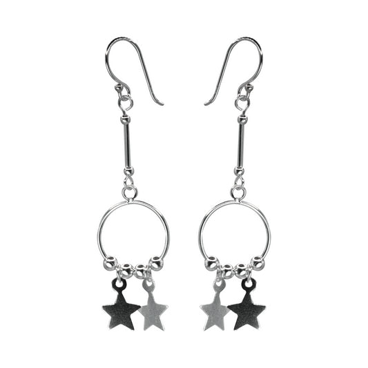 Aros de Plata 925 Argolla Colgantes Dos Estrellas