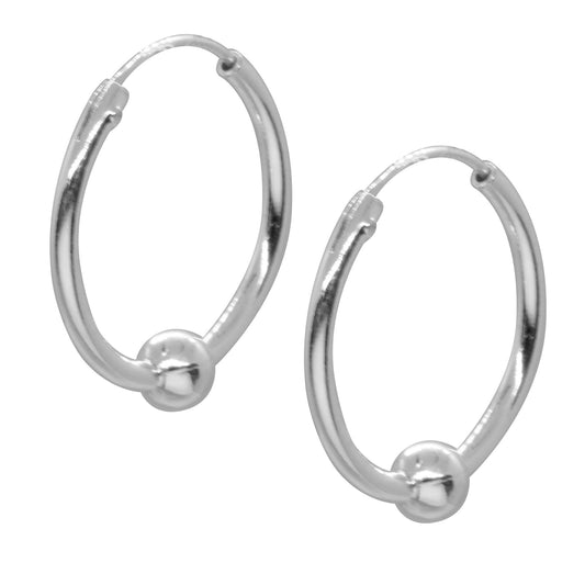 Aros de Plata 925 Argolla Con Esfera 16 mm