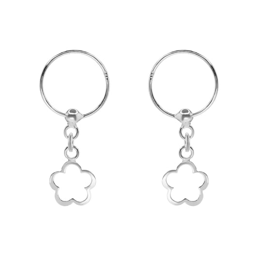 Aros de Plata 925 Argolla con Relieve de flor