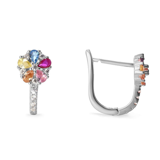 Aros de Plata 925 Argollas Broche Criollo con Flor de Circones de Colores