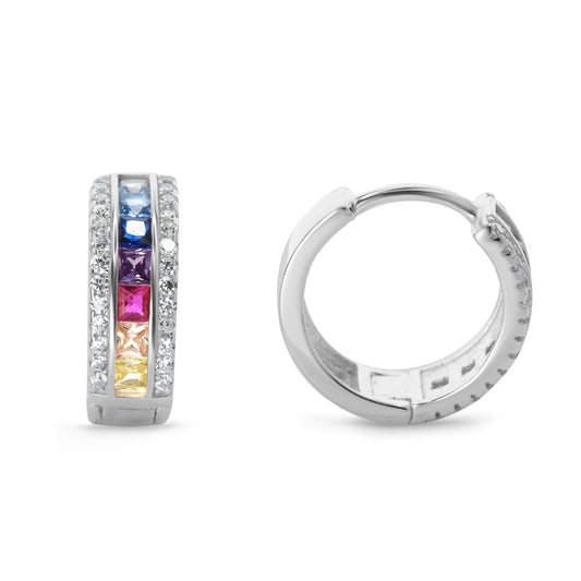 Aros de Plata 925 Argollas Circones de Colores y Broche Huggies