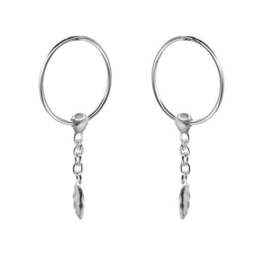 Aros de Plata Argollas con Cadena y Punta de Pluma