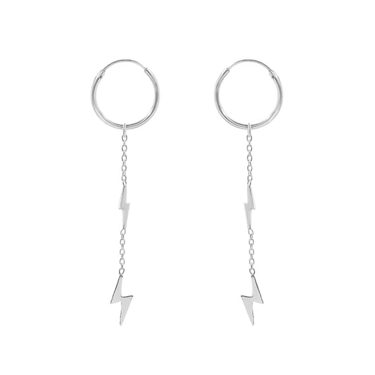 Aros de Plata 925 Argollas con Cadena y Rayos