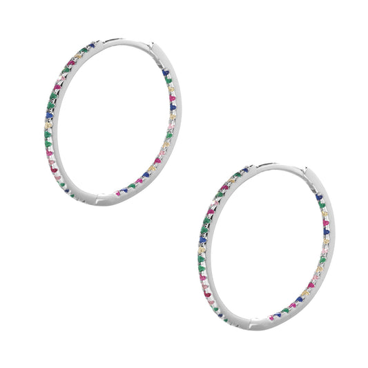 Aros de Plata 925 Argollas con Circones de Colores 23 mm