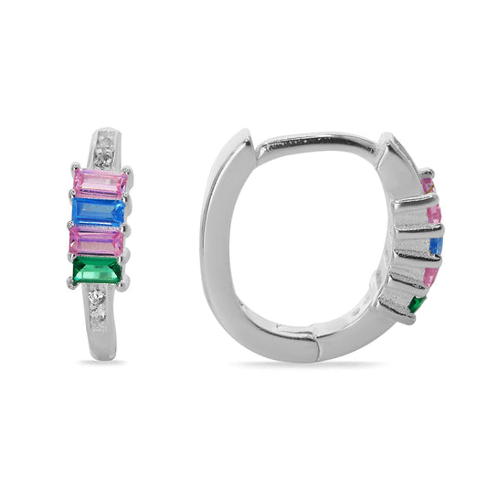 Aros de Plata 925 Argollas con Circones de Colores