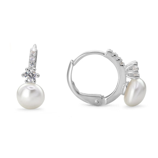 Aros de Plata 925 Argollas con Circones Y Perla Imitación