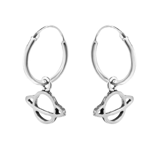 Aros de Plata Argollas con Colgante de Saturno