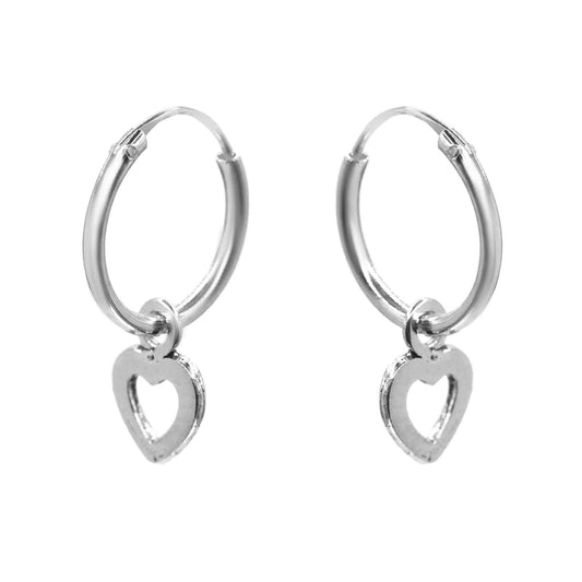 Aros de Plata 925 Argollas con Colgantes de Corazón 12 mm