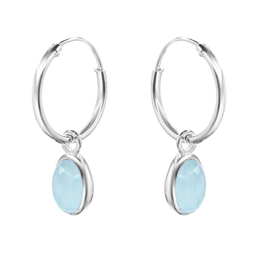 Aros de Plata 925 Argollas con Colgantes de Piedra Calcedonia