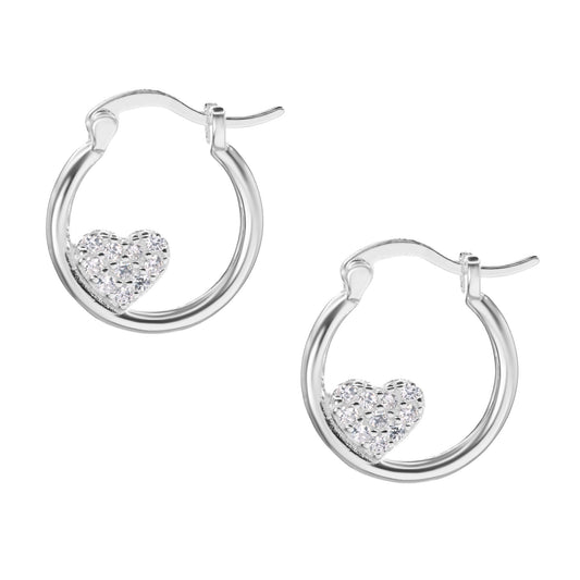 Aros de Plata 925 Argollas con Corazón de Circones
