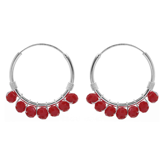 Aros de Plata 925 Argollas con Cristales Rojos