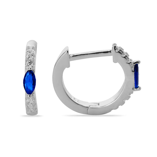 Aros de Plata 925 Argollas con Delicado Circón Ovalado Azul