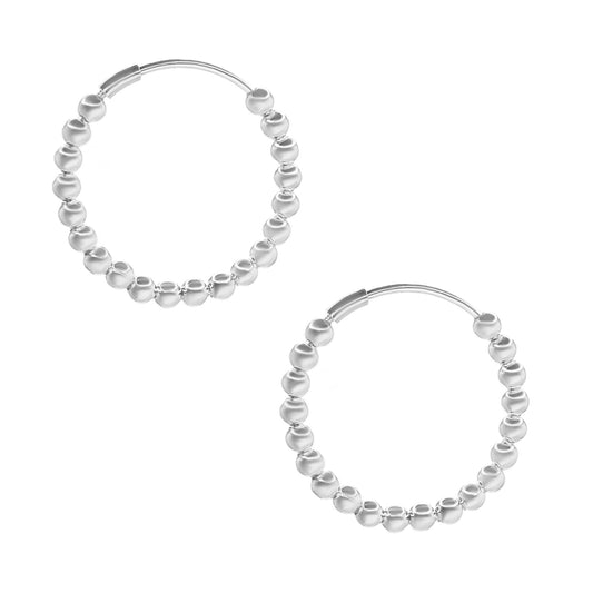 Aros de Plata 925 Argollas con Esferas Lisas 20 mm
